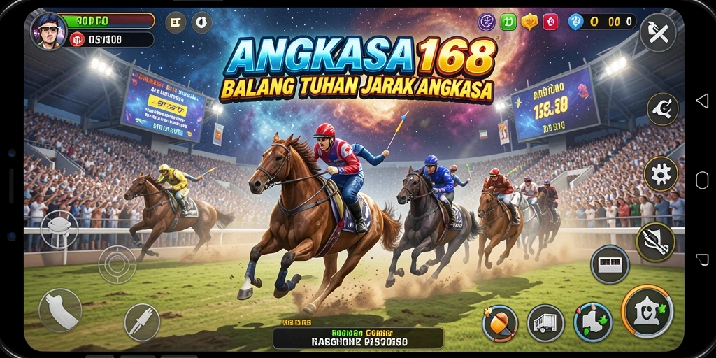 Tampilan gameplay utama ANGKASA168 dengan balapan yang intens.