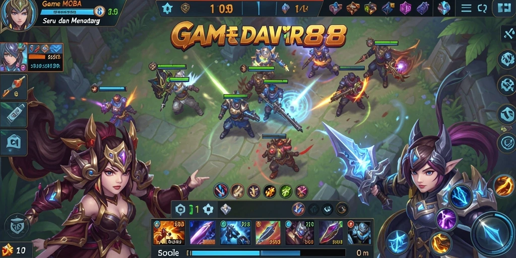 Tampilan gameplay BANDAR88 dengan aksi seru di arena MOBA.