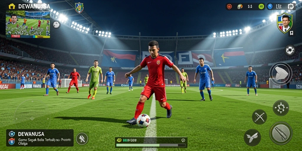Tampilan gameplay DEWANUSA yang penuh aksi dan strategi sepak bola.