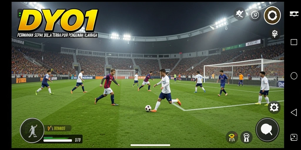 Tampilan gameplay DYO1 menampilkan aksi sepak bola yang mendebarkan.