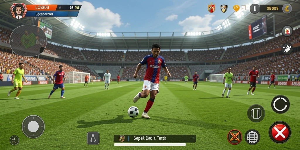 Tangkapan layar dari gameplay sepak bola yang mendebarkan di LOS303.