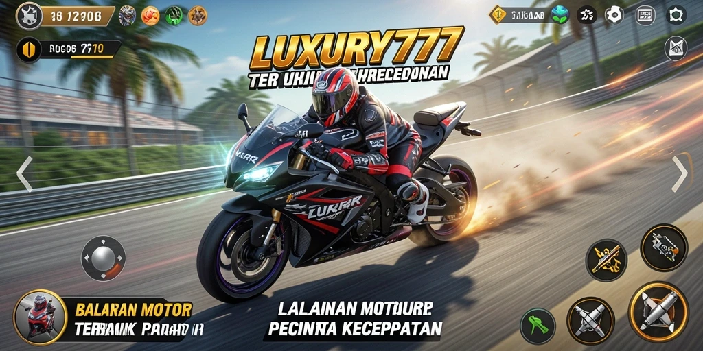 Gameplay LUXURY777 menampilkan balapan motor yang seru dan menegangkan.