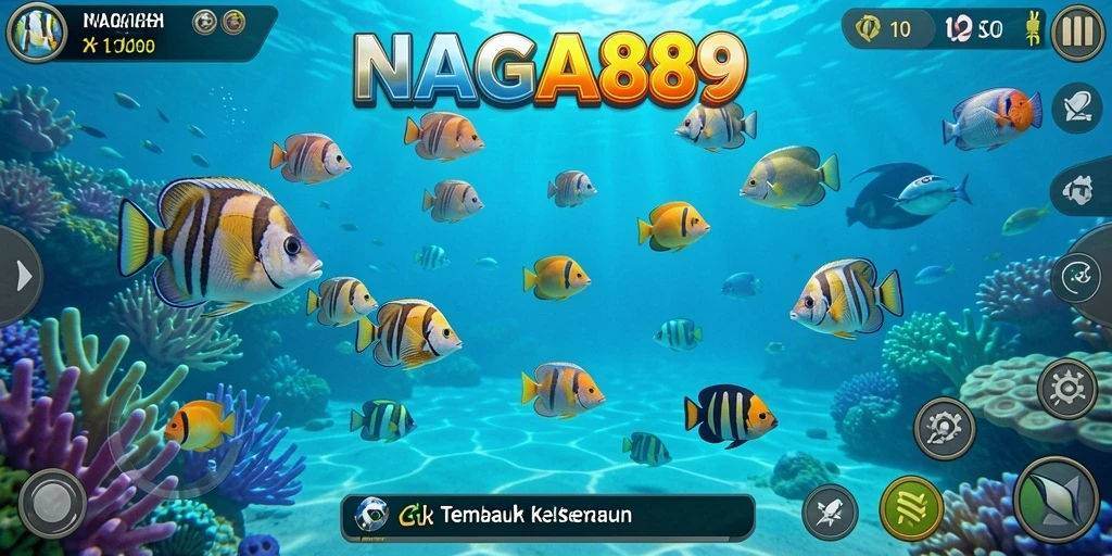 Tampilan gameplay NAGA889 yang menarik dengan banyak ikan berwarna-warni.