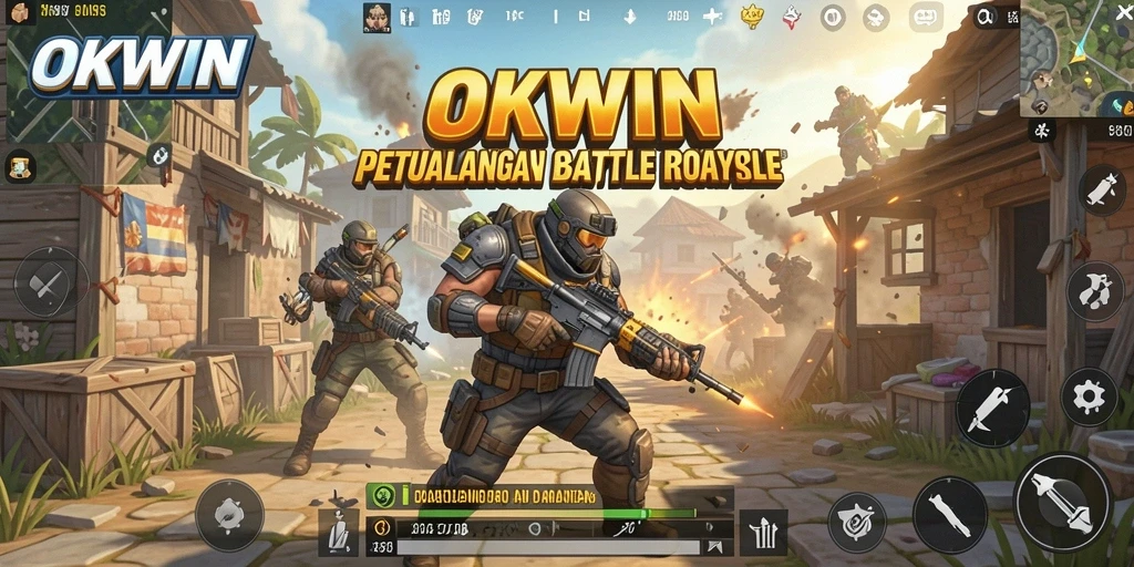 Screenshot memperlihatkan aksi intens dalam permainan Battle Royale OKWIN.