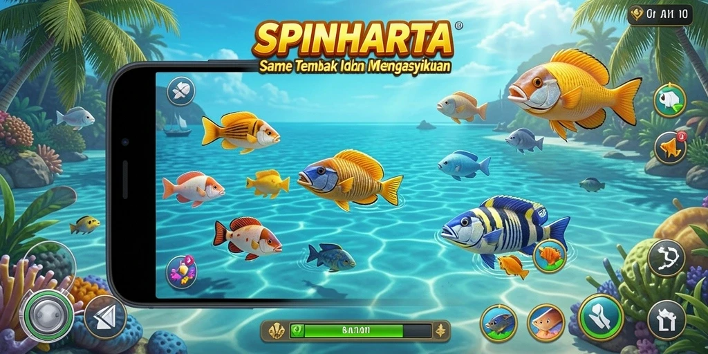 Tangkapan layar gameplay Tembak Ikan SPINHARTA yang menyenangkan.