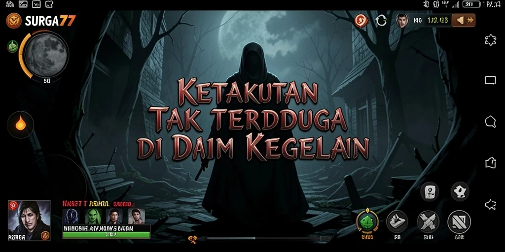 Screenshot SURGA77 menampilkan aksi menegangkan dalam suasana horor.